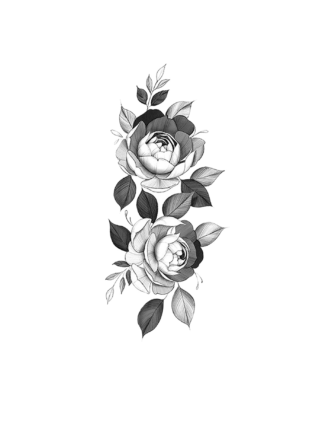

S.A.V.I. 2 Big Rose Flowers Leaves Design Temporary Tattoo Stickers, Black