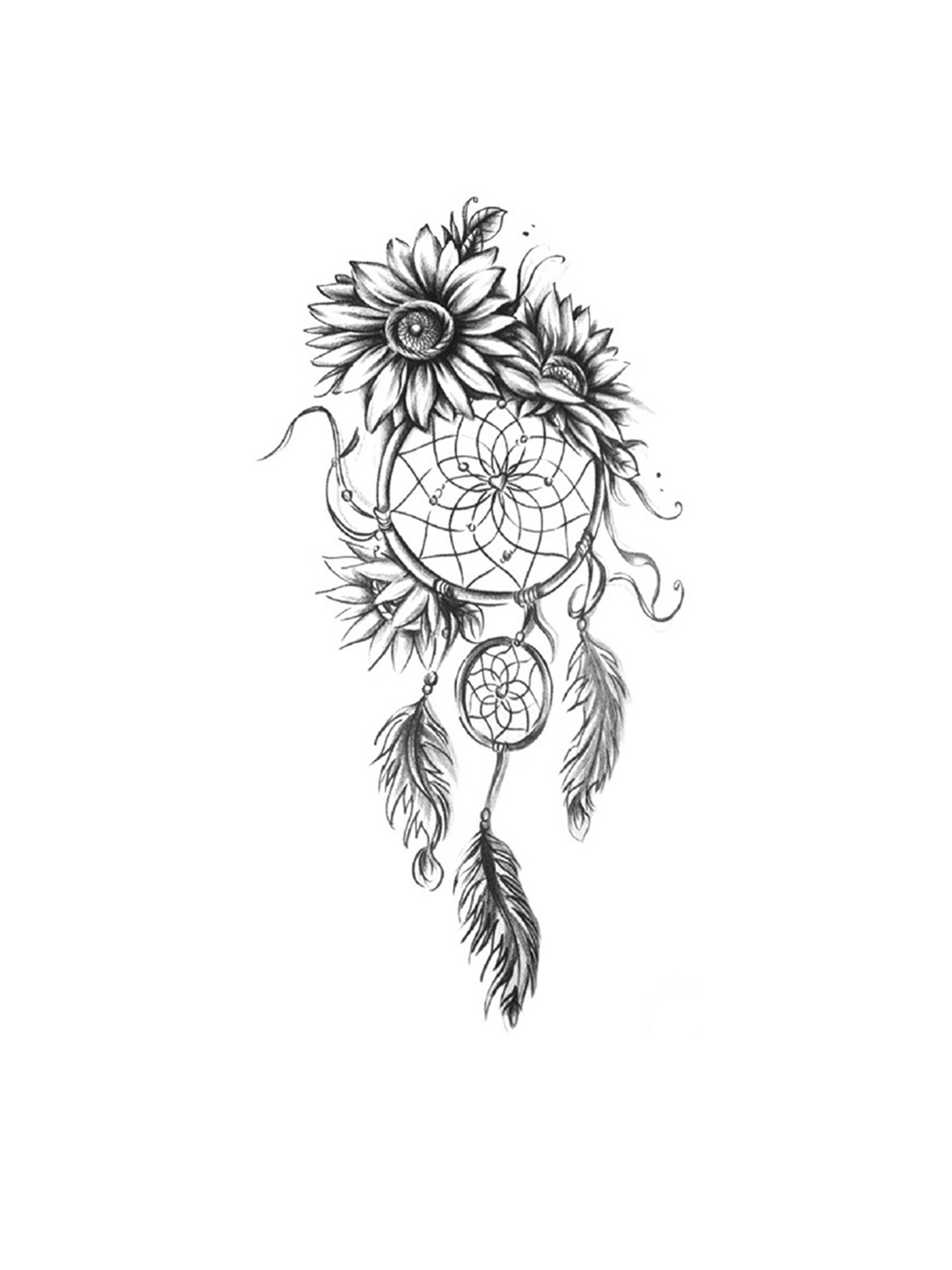 

S.A.V.I. Flowers Dreamcatcher Design Temporary Tattoo Stickers, Black