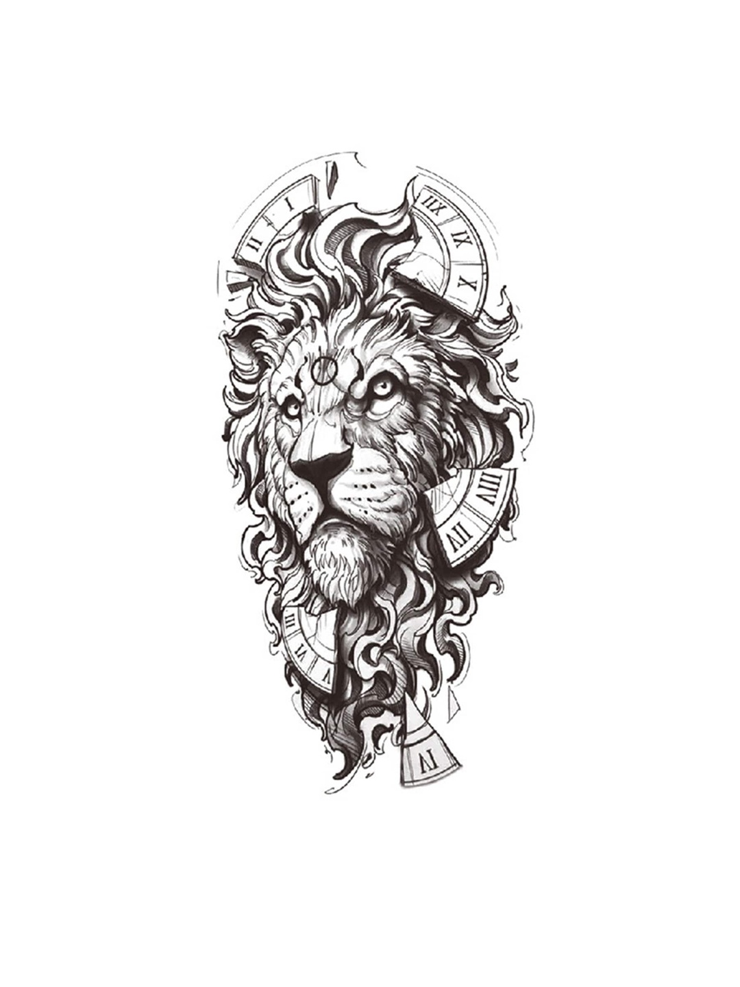 

S.A.V.I. Big Lion Face Tattoo Pattern Temporary Tattoo Stickers, Black