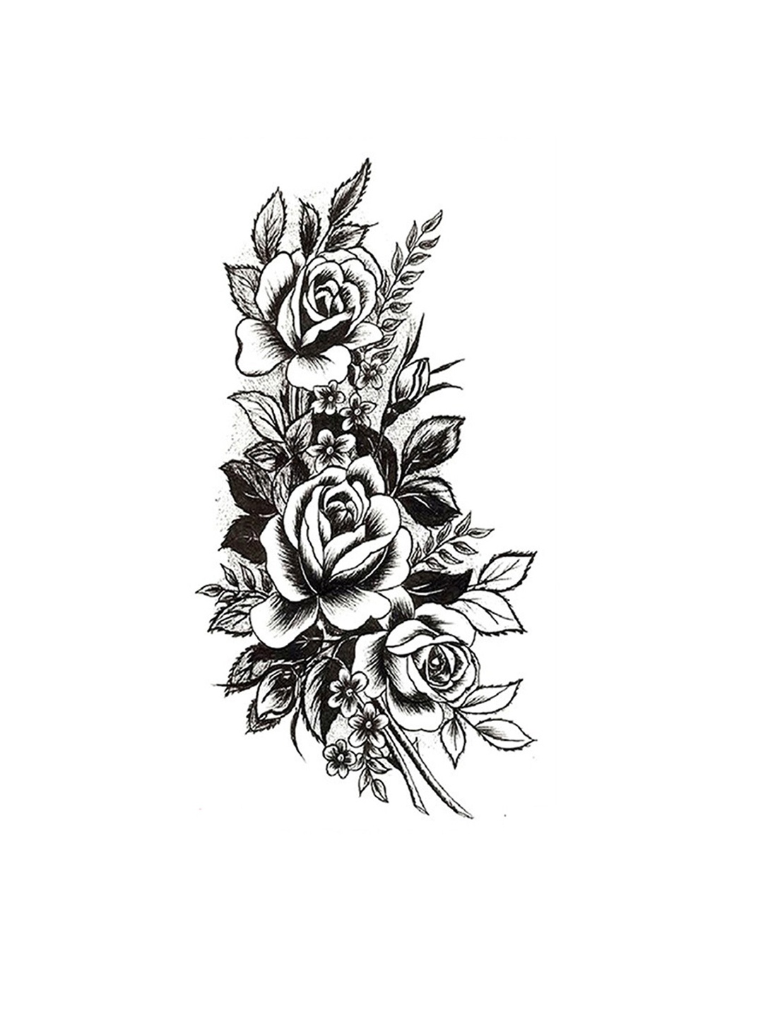

S.A.V.I. 3 Big Rose Flowers Leaves Design Temporary Tattoo Stickers, Black