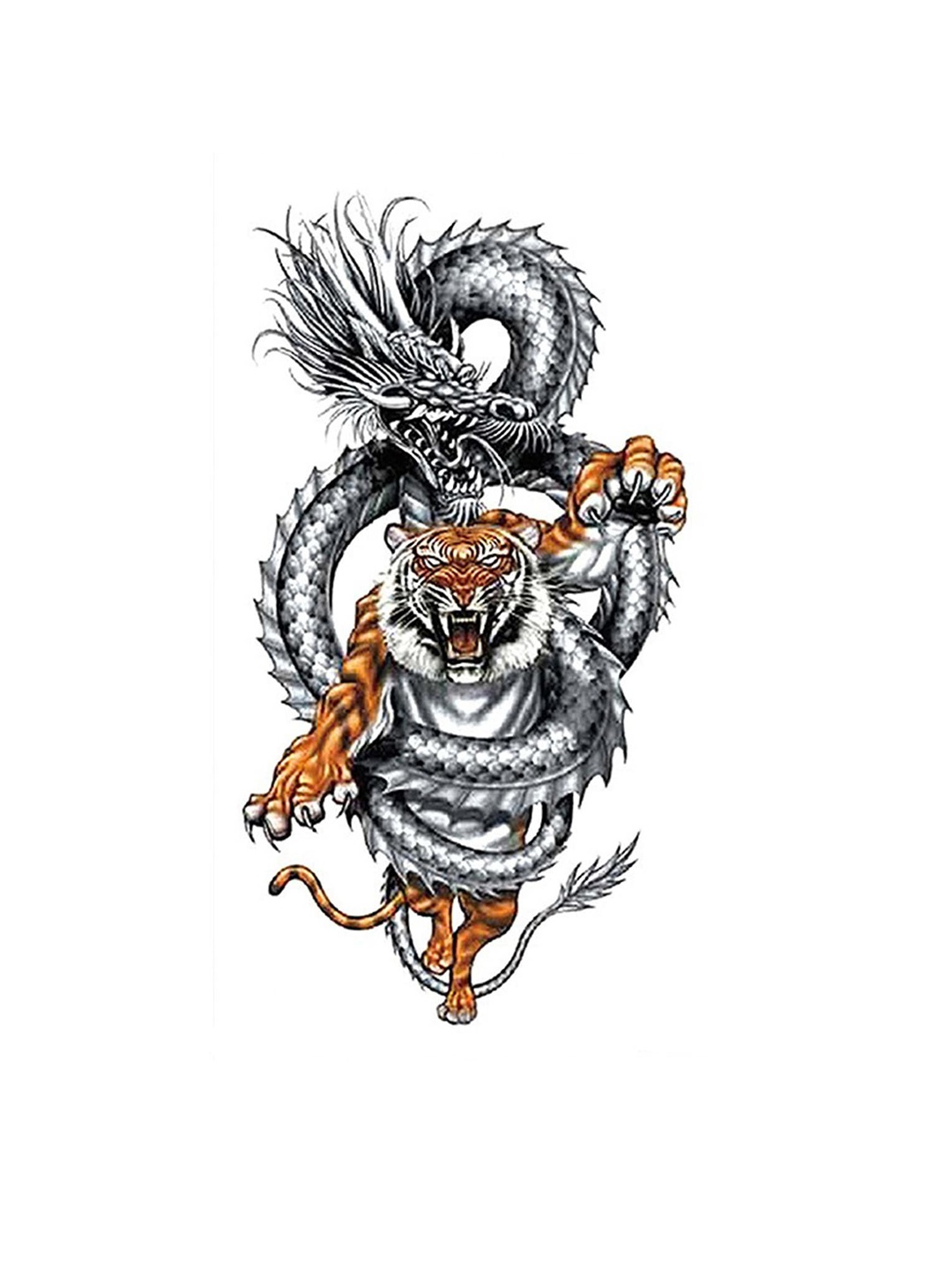 

S.A.V.I. Black Angry Dragon Roaring Tiger Design Temporary Tattoo Stickers