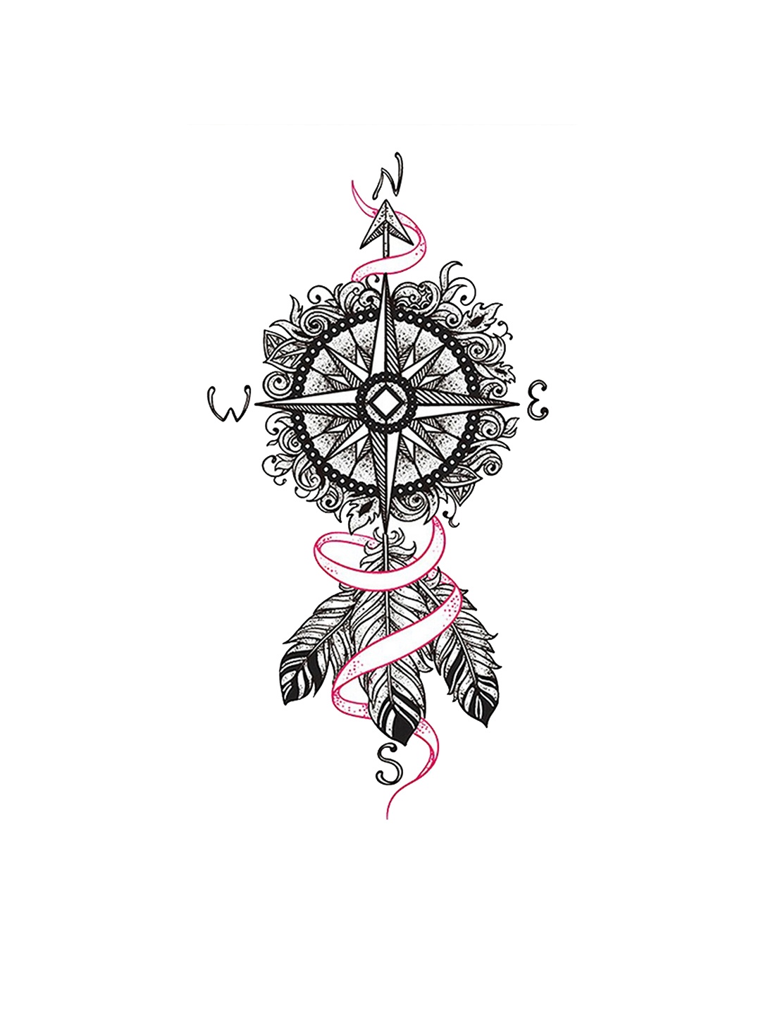 

S.A.V.I. Dreamcatcher Compass Directions Design Temporary Tattoo Stickers, Black