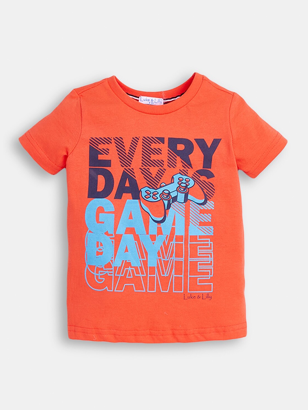 

Hopscotch Boys Typography Printed Cotton T-shirt, Orange