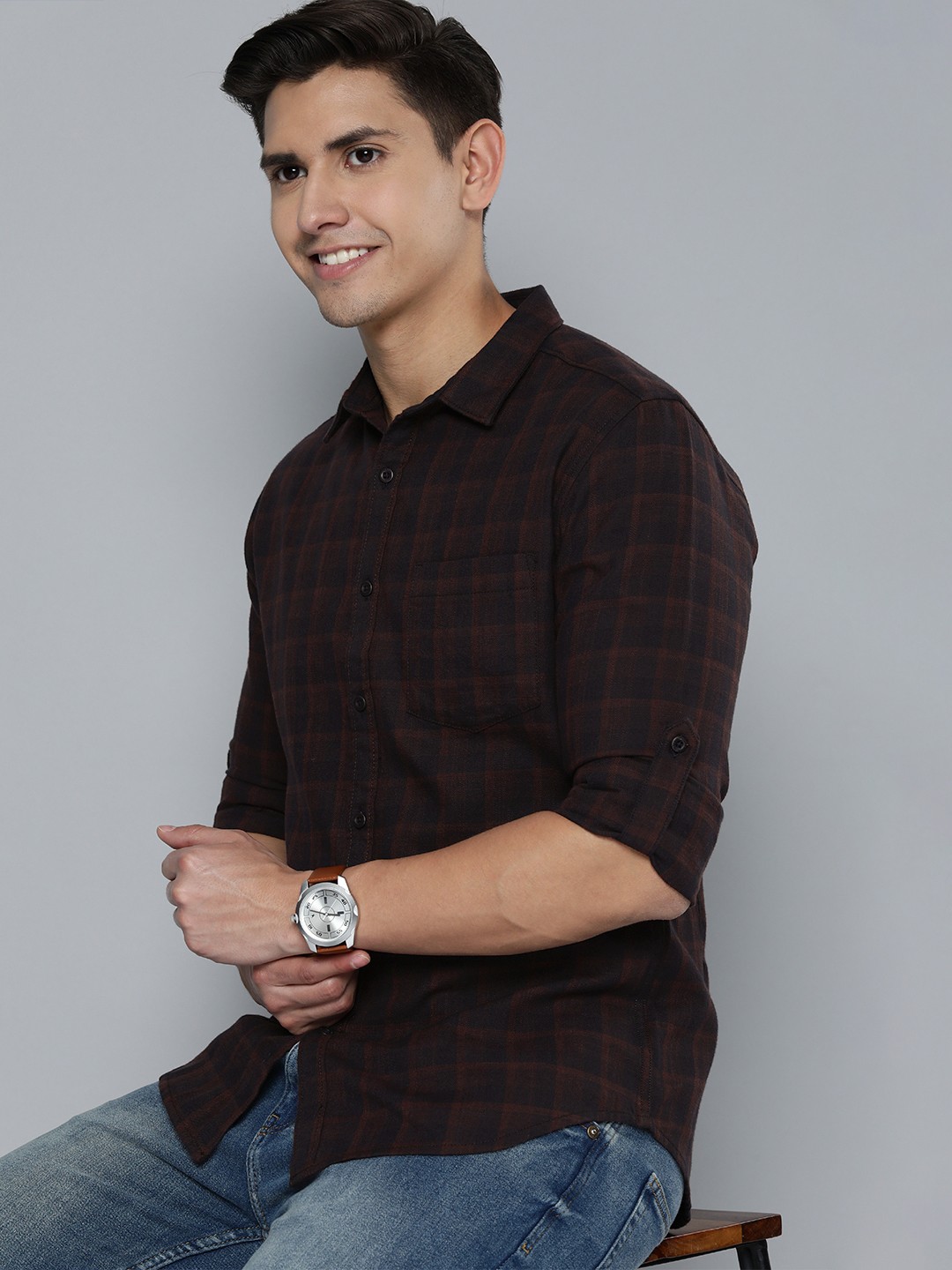 

HERE&NOW Men Black Slim Fit Checked Casual Shirt