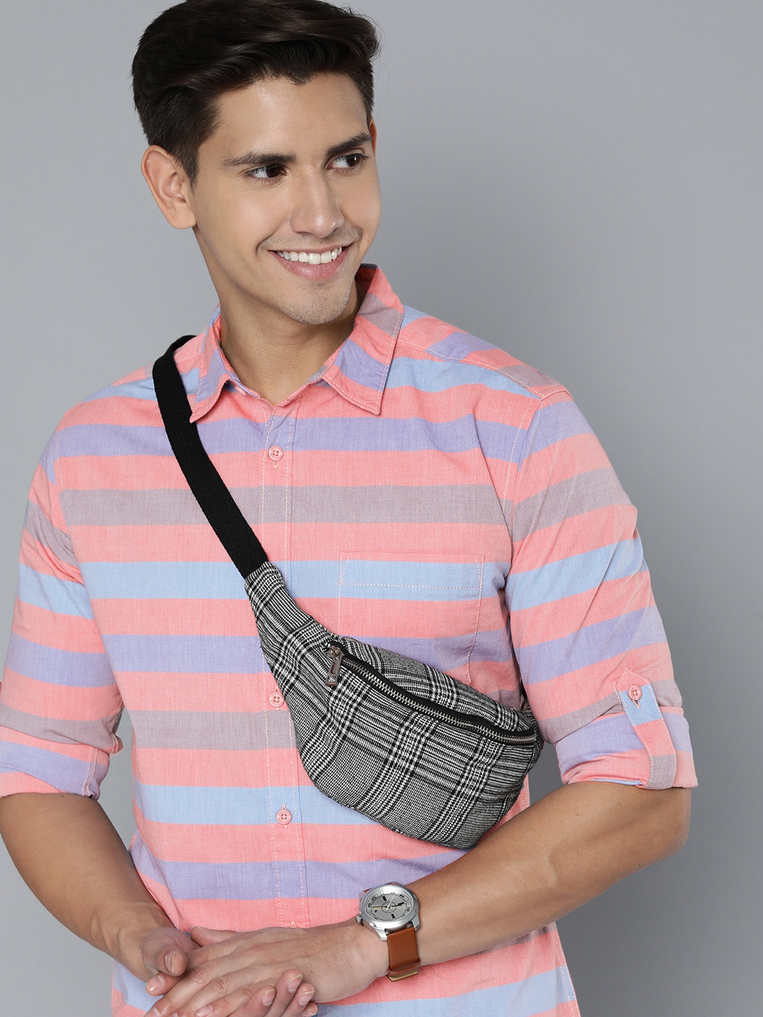 

HERE&NOW Slim Fit Horizontal Stripes Striped Casual Shirt, Coral