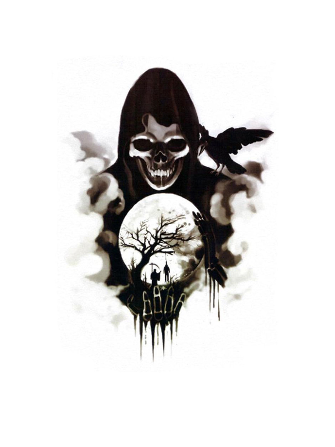 

S.A.V.I. 3D Scary Skull Ghost Horror Crow Dark Clouds Temporary Tattoo Sticker - Black