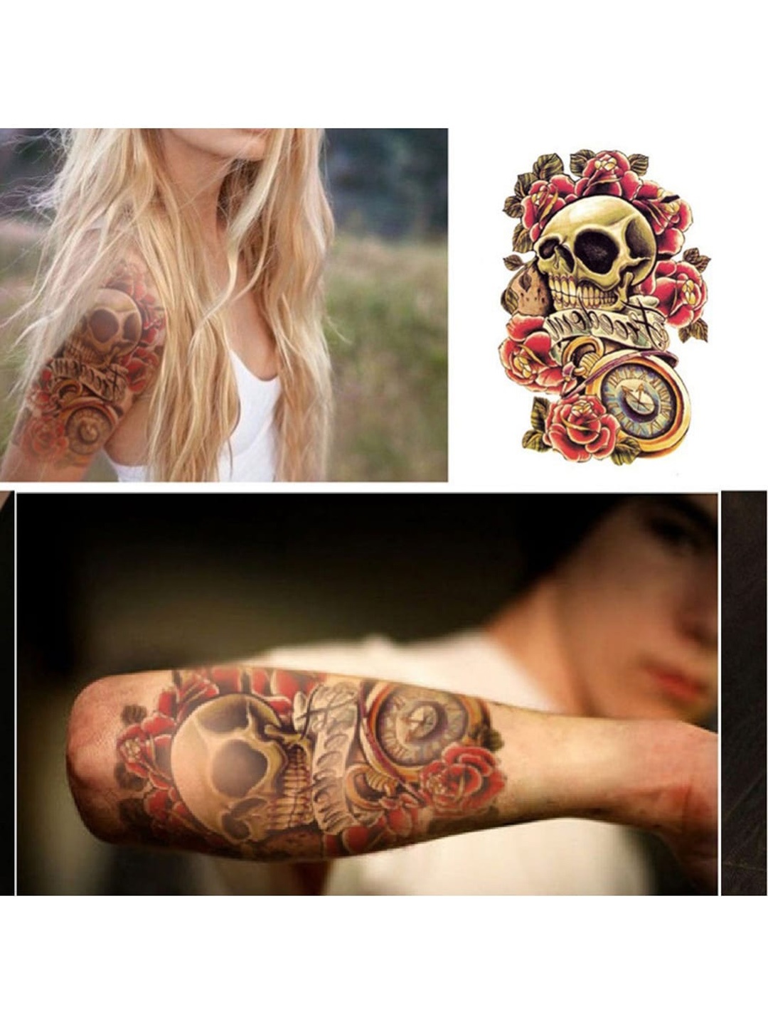 

S.A.V.I. 3D Skull Temporary Tattoo Stickers, Multi