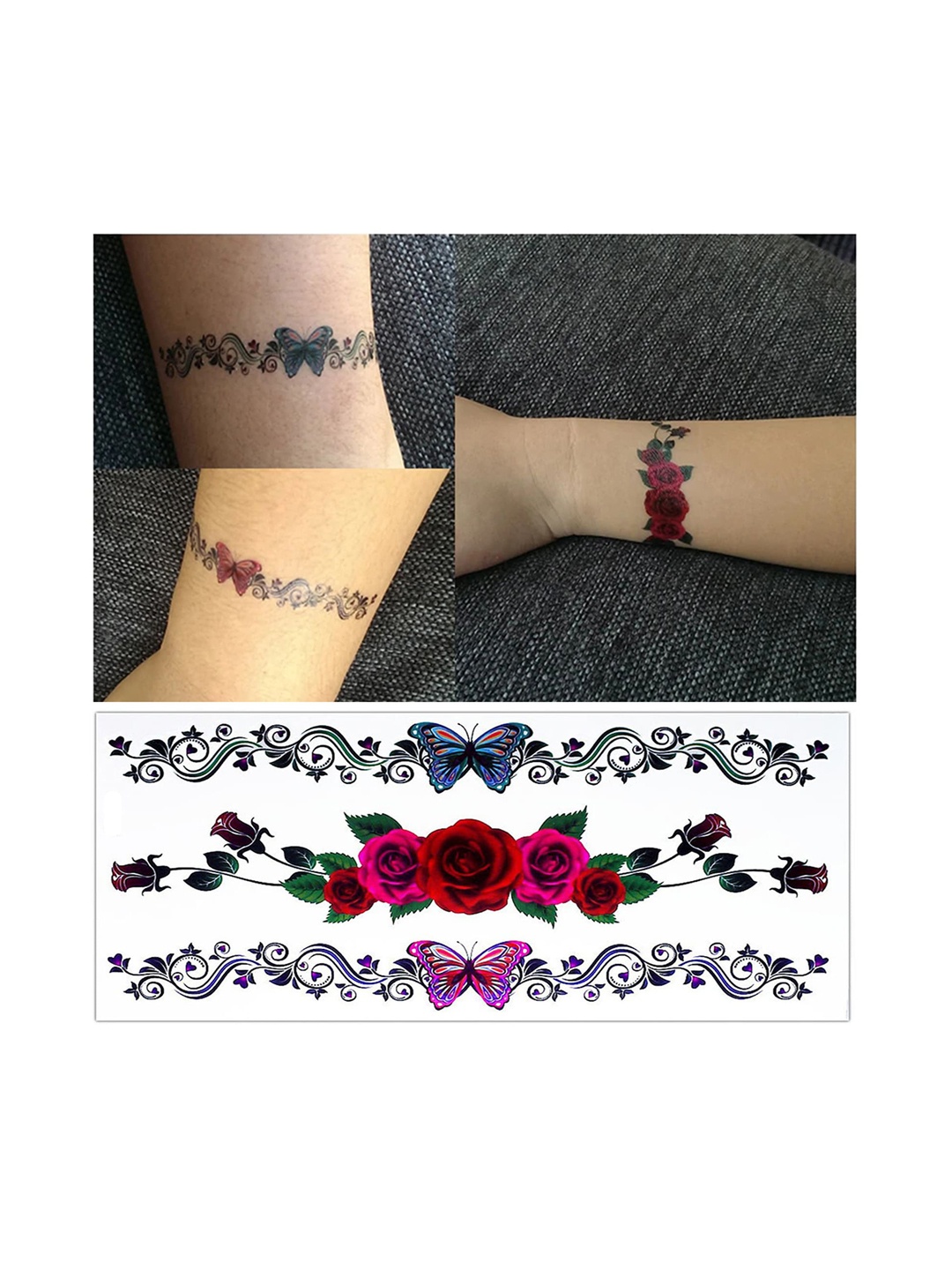 

S.A.V.I. Beautiful Colorful Butterflies Totem Arm 3D Temporary Tattoo Sticker, Black