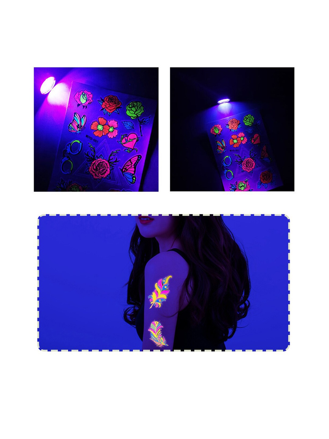 

S.A.V.I. Glow UV Neon Body Face Animal Neon Temporary Tattoo Stickers, Blue