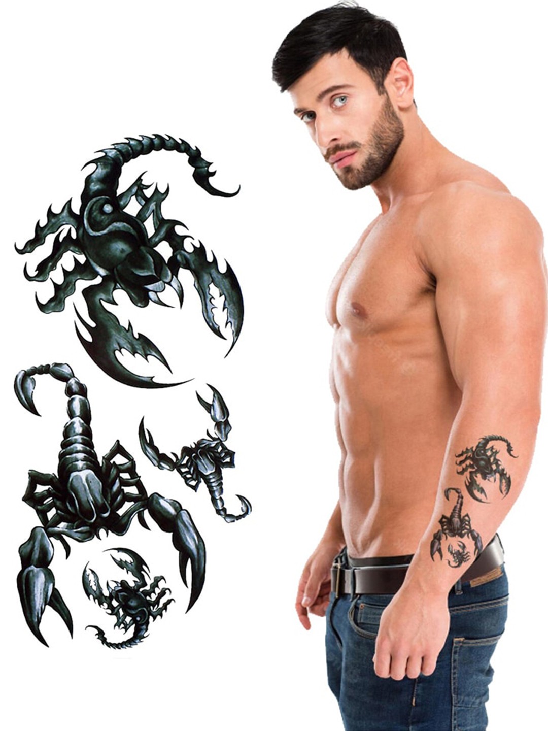 

S.A.V.I. Big Scorpion Popular Long-Lasting 3D Temporary Tattoo Sticker, Black