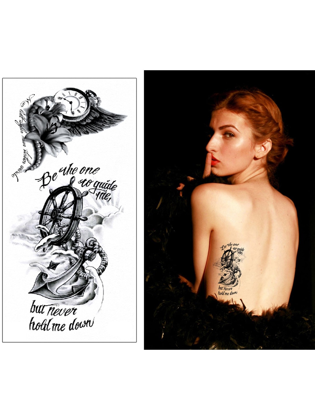 

S.A.V.I. 3D Clock Anchor Wheel Temporary Tattoo Sticker, Black