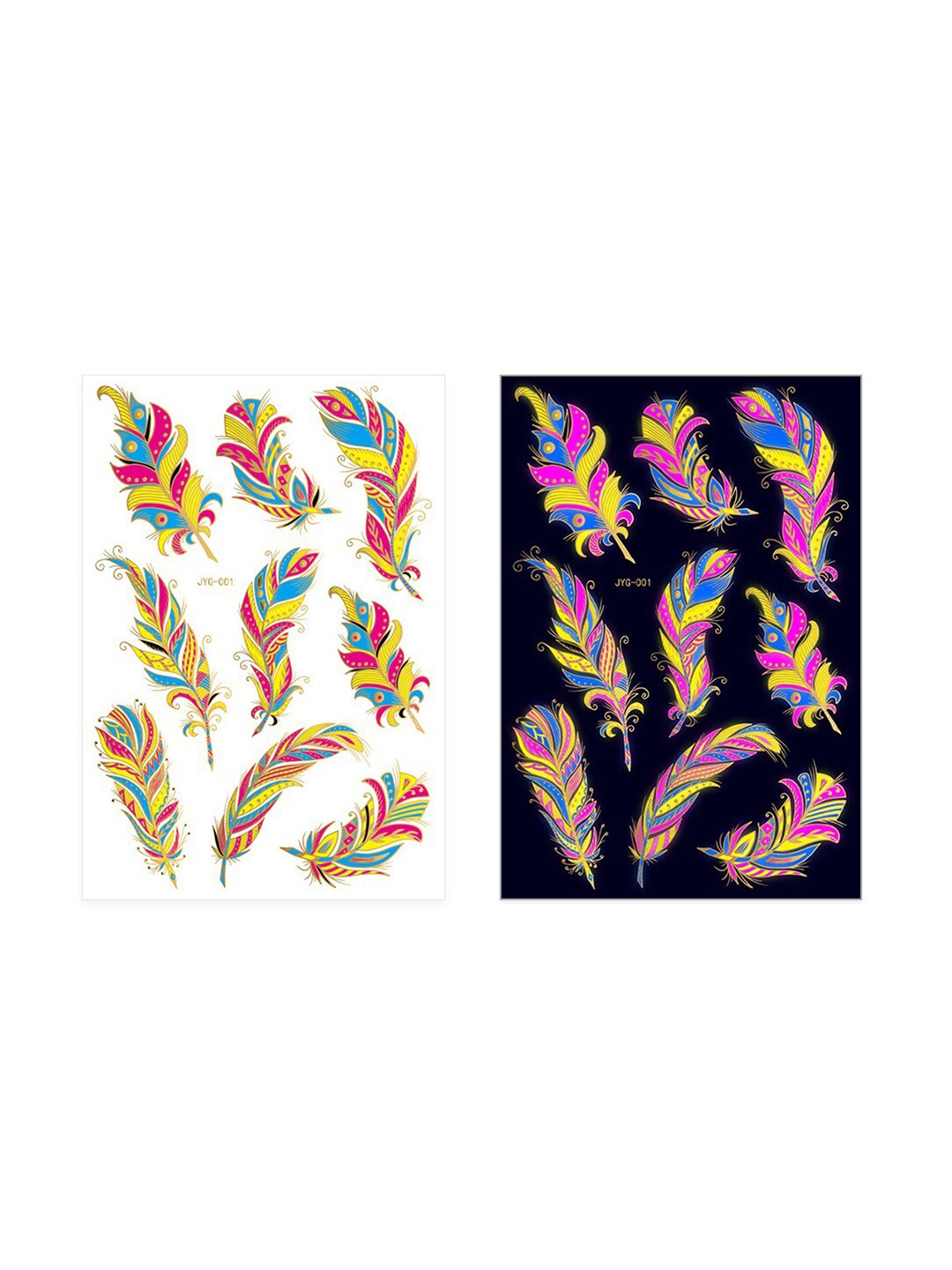 

S.A.V.I. UV Neon Glow Feathers Temporary Tattoo Stickers - Multicoloured, Multi