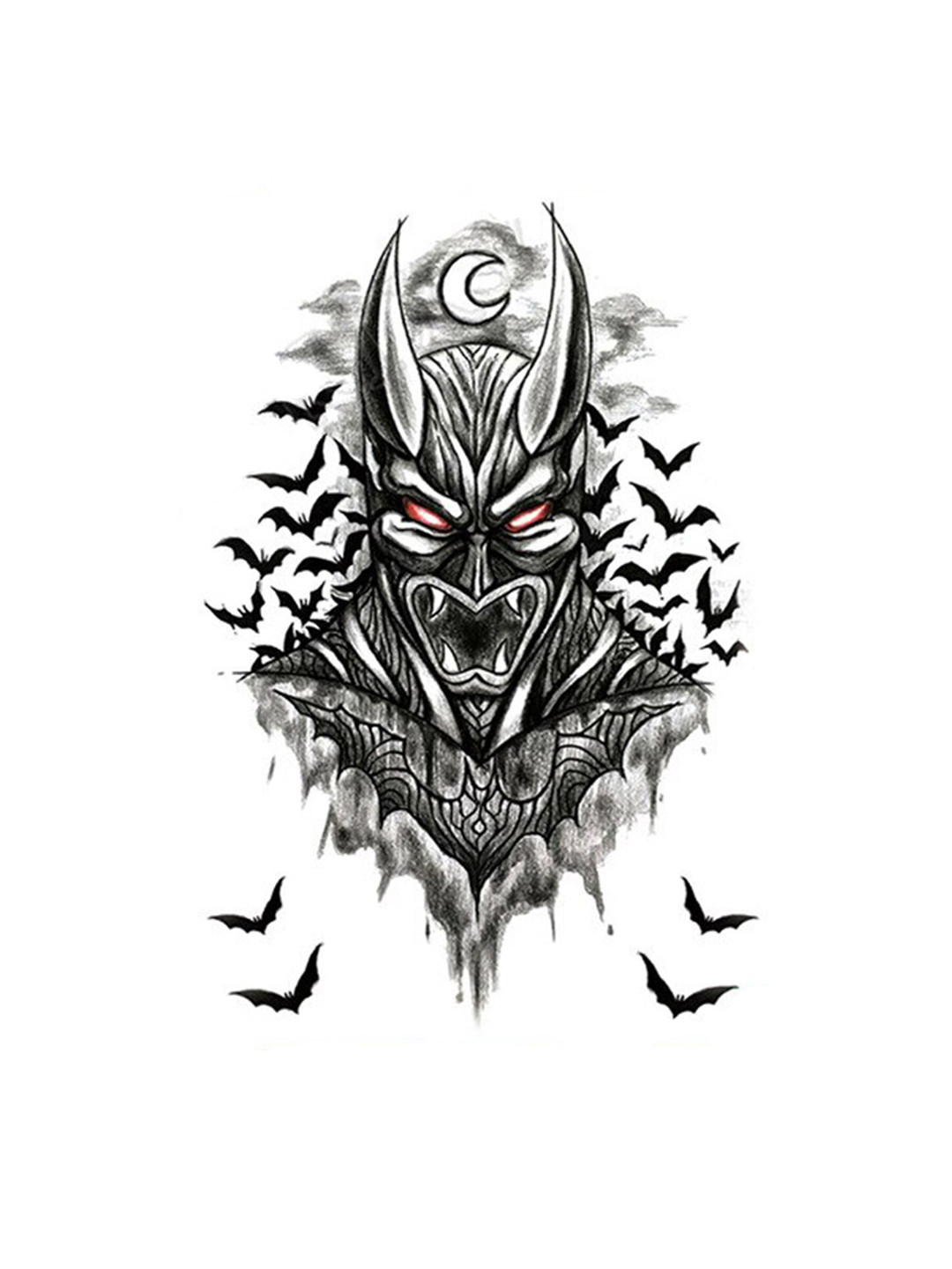 

S.A.V.I. Devil Batman Monster Flying Bats 3D Temporary Tattoo Sticker, Black