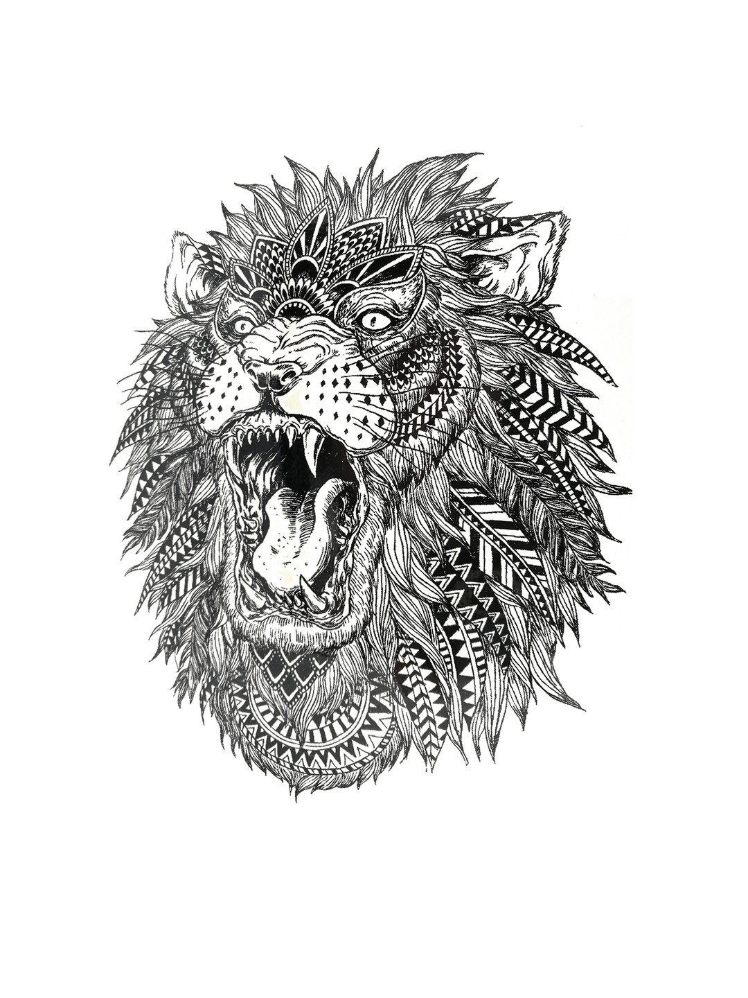 

S.A.V.I. Black Big Lion Face 3D Temporary Tattoo Sticker