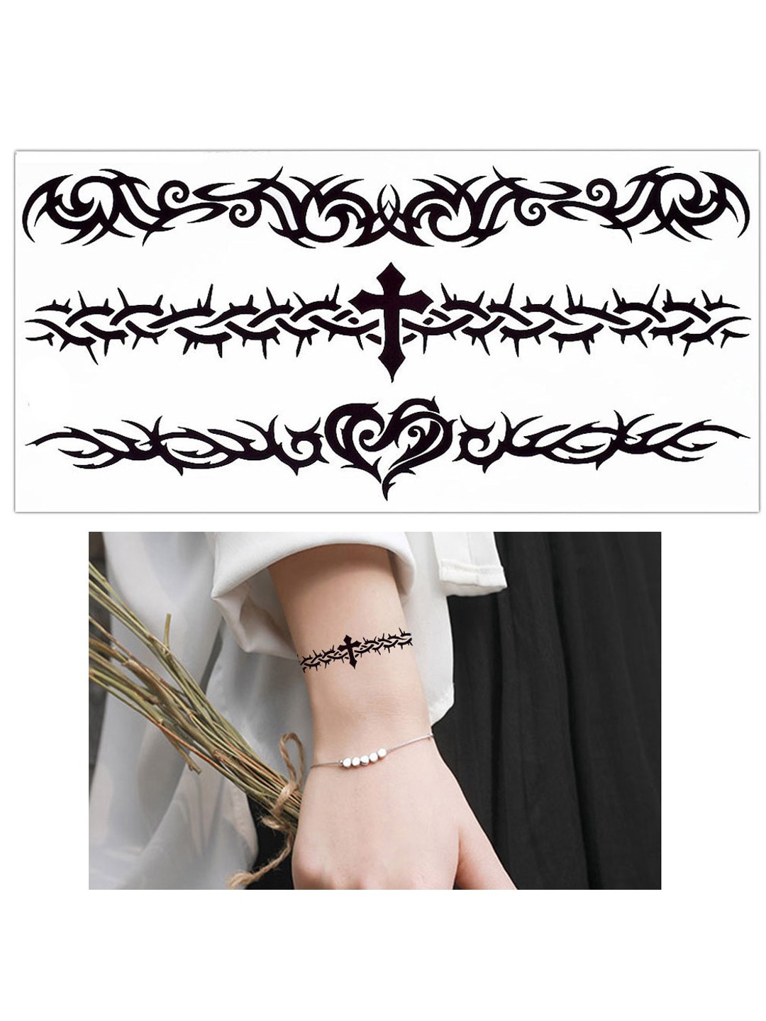 

S.A.V.I. Water Proof & Long Lasting Tribal Totem Cross Temporary 3D Tattoo Stickers, Black