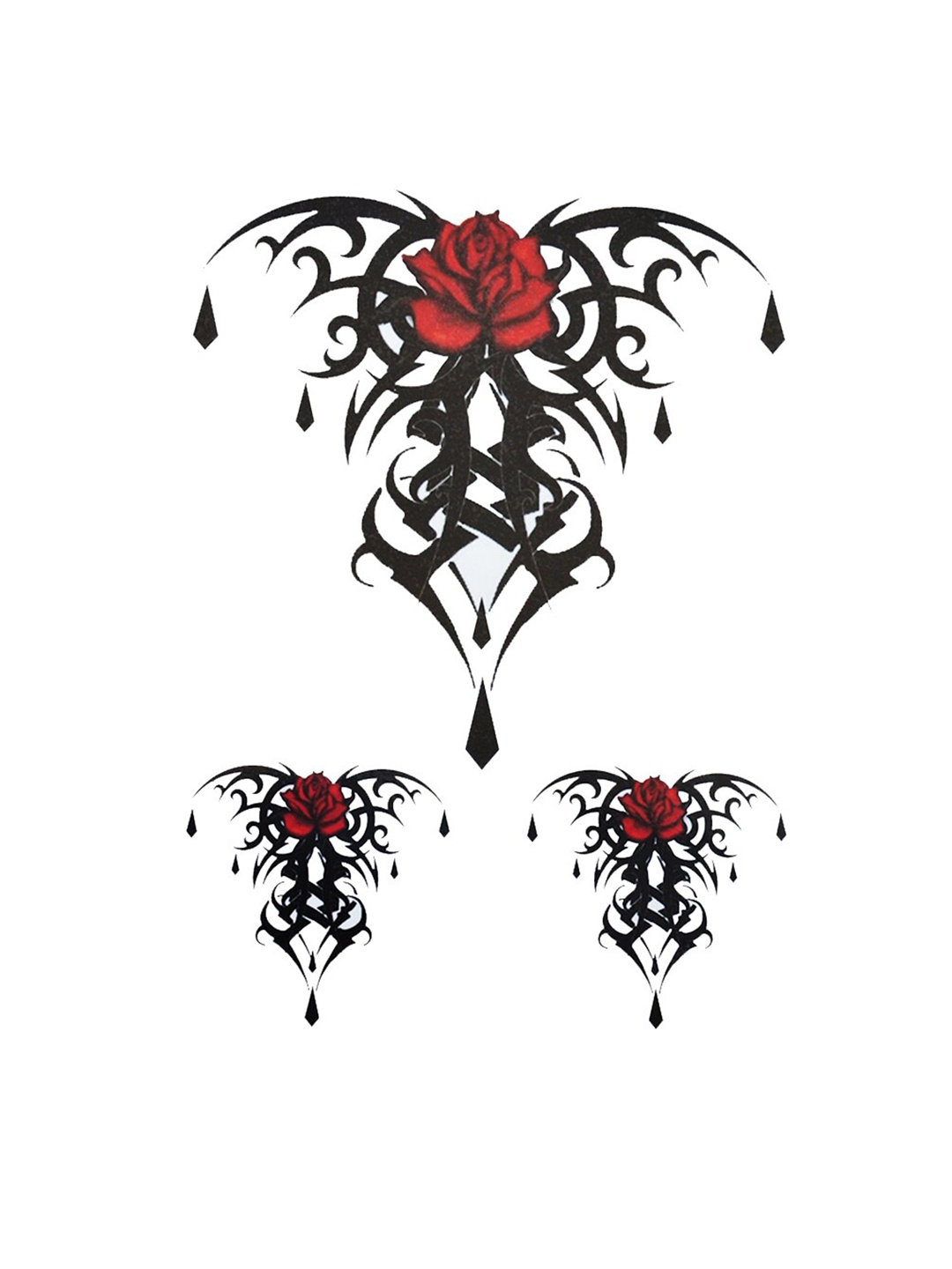 

S.A.V.I. 3D Set Of 3 Temporary Waterproof Tattoo Sticker, Red