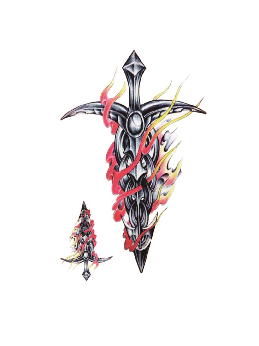 

S.A.V.I. Water Proof & Long Lasting 3D Flames Burning Swords Design Temporary Tattoo Sticker, Black