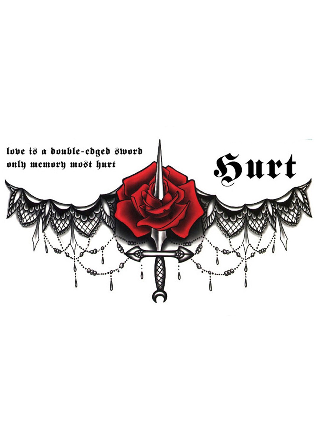 

S.A.V.I. 3D Lower Back Breast Colorful Lace Red Rose Temporary Stickers Tattoo, Black