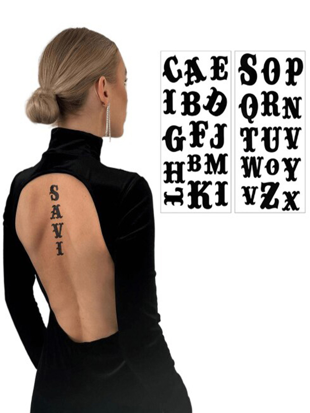 

S.A.V.I. Water Proof & Long Lasting 3D Bold English Alphabets Letters Temporary Tattoo Sticker, Black