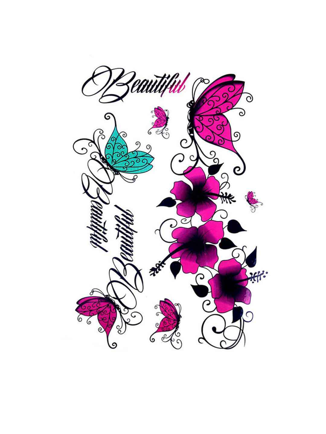 

S.A.V.I. Butterflies Arm Hand Water Proof & Long Lasting Temporary Tattoo Sticker - Pink