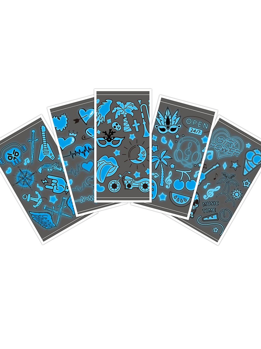 

S.A.V.I. 5 Pcs Glow In Dark Water Proof & Long Lasting Temporary Tattoo Sticker - Blue