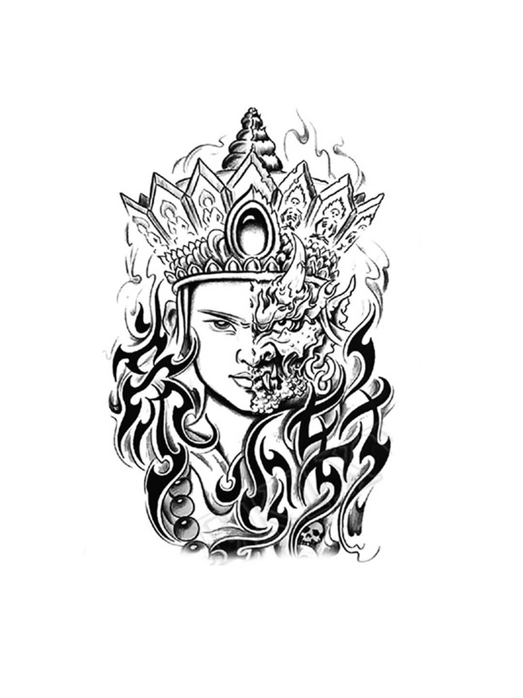 

S.A.V.I. 3D Half Face King Beast Crown Water Proof Temporary Tattoo Sticker - Black