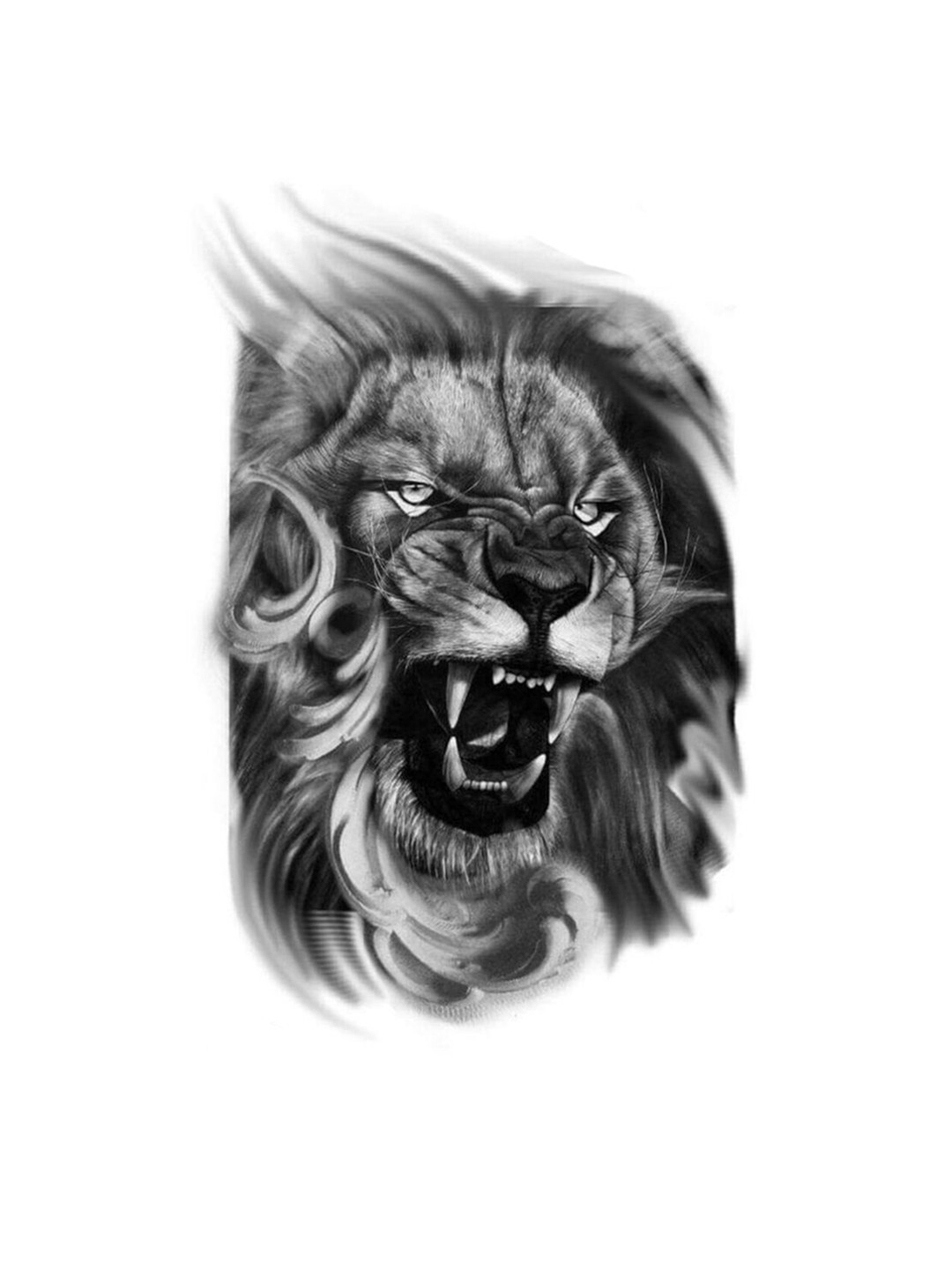 

S.A.V.I. 3D Angry Roaring Lion Big Face Water Proof Temporary Tattoo Sticker - Black