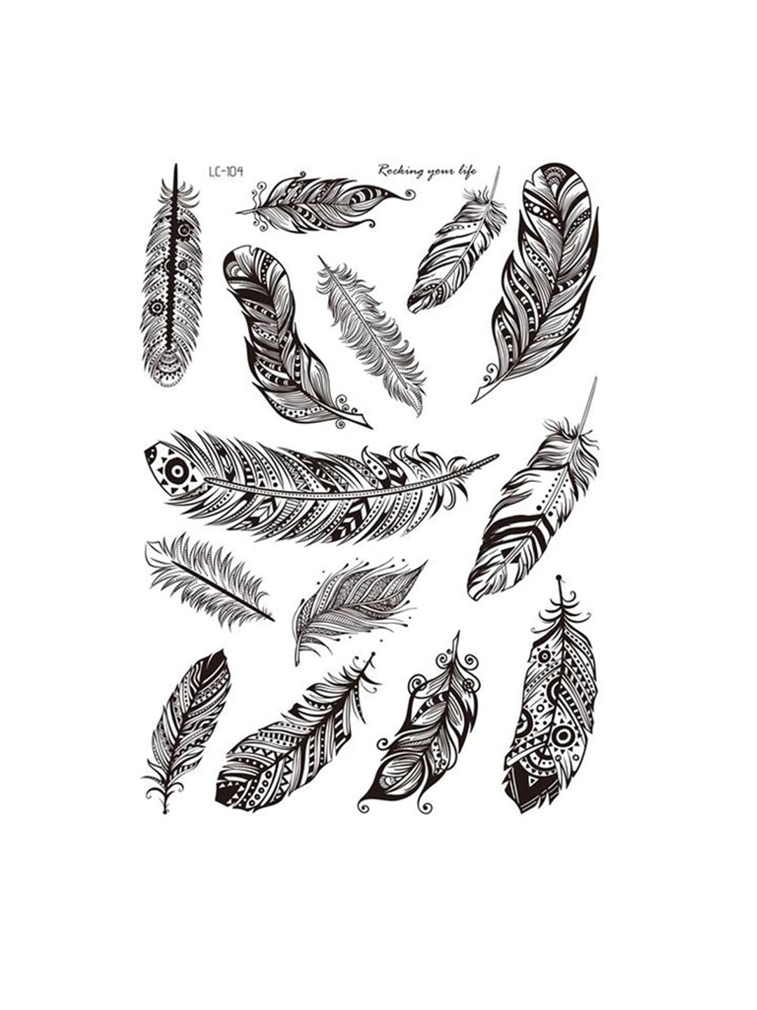 

S.A.V.I. 3D Feathers Totem Water Proof Long Lasting Temporary Tattoo Sticker - Black