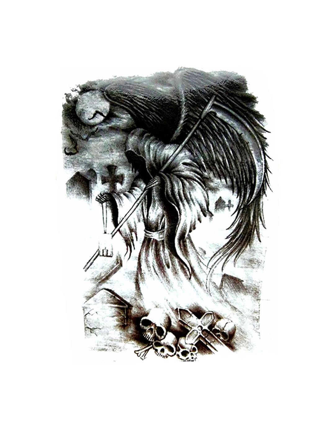 

S.A.V.I. Water Proof & Long Lasting 3D Reaper Temporary Tattoo Sticker, Black