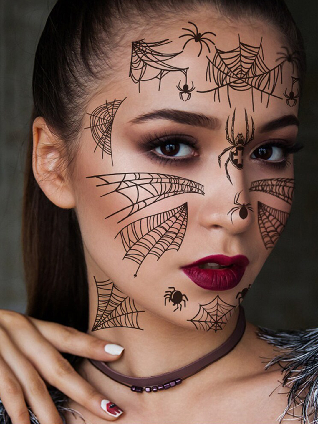 

S.A.V.I. Water Proof & Long Lasting Halloween & Spiders Cobweb Temporary Tattoo Sticker, Black