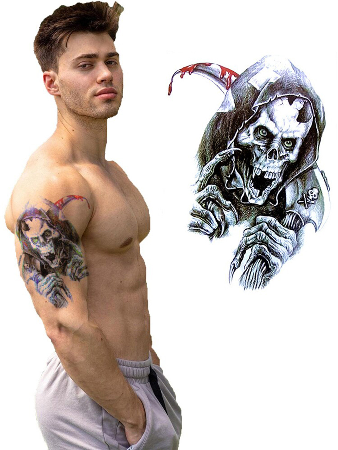 

S.A.V.I. 3D Skull Temporary Tattoo Stickers, Black