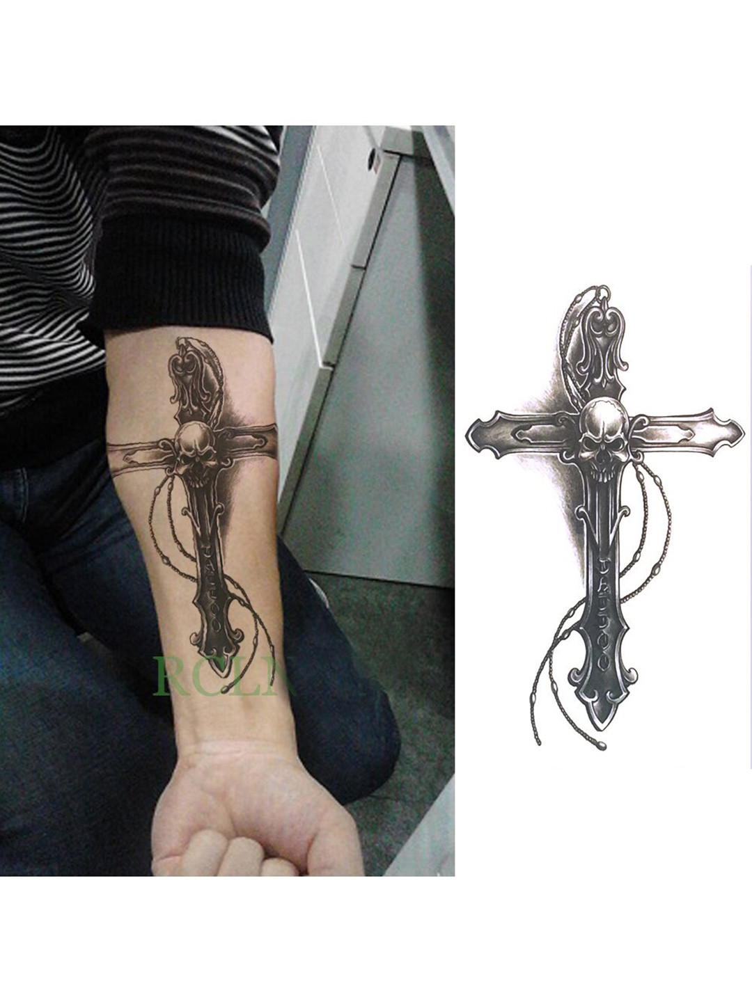 

S.A.V.I. Big Size Cross Water Proof & Long Lasting Temporary 3D Tattoo Stickers, Black