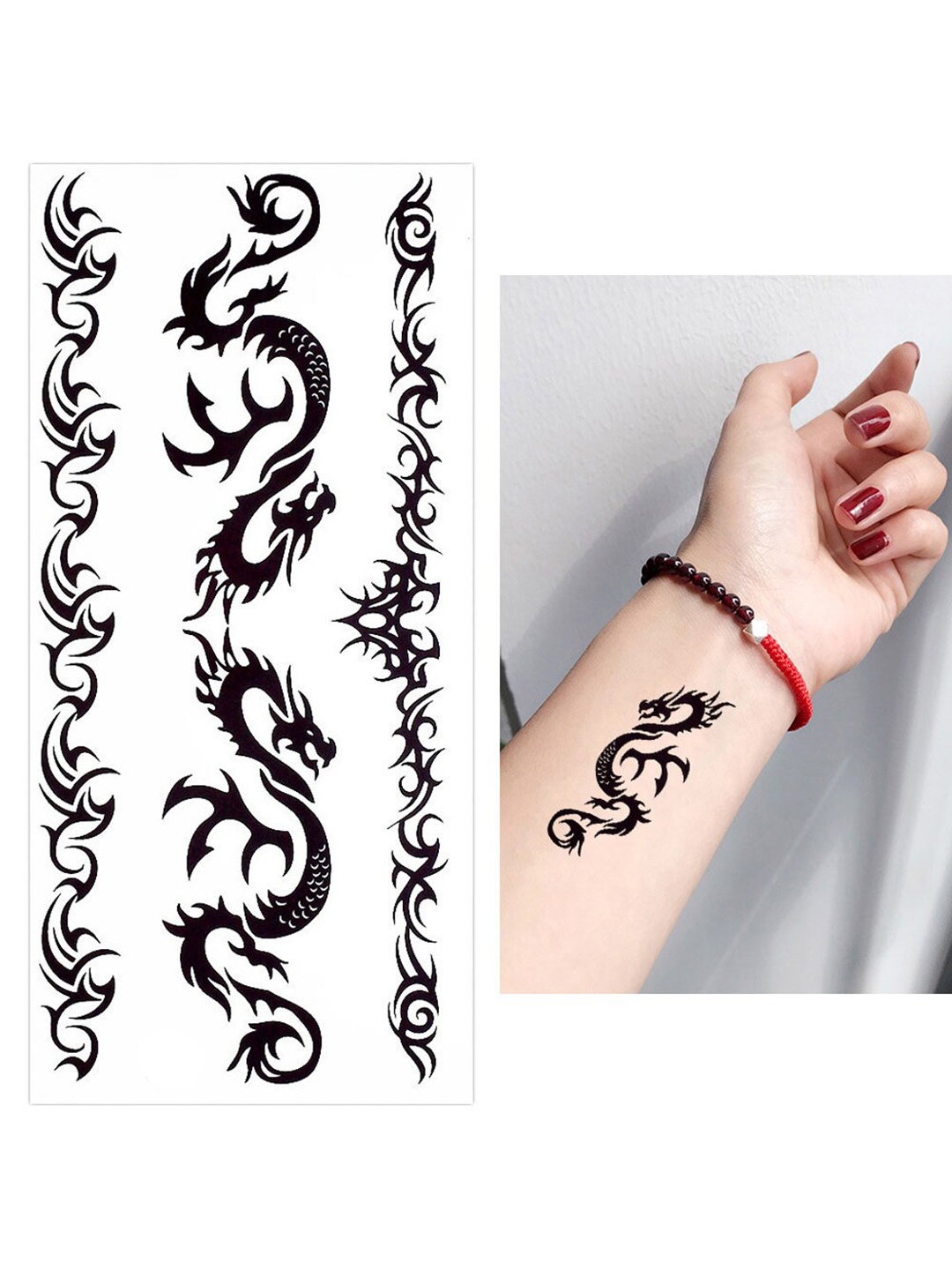

S.A.V.I. Water Proof & Long Lasting 3D Tribal Totem Dragon Temporary Tattoo Sticker, Black