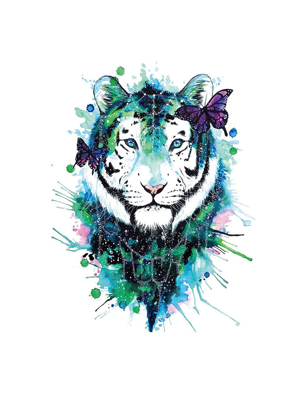 

S.A.V.I. Water Proof & Long Lasting 3D Big Tiger Face Temporary Tattoo Sticker, Green