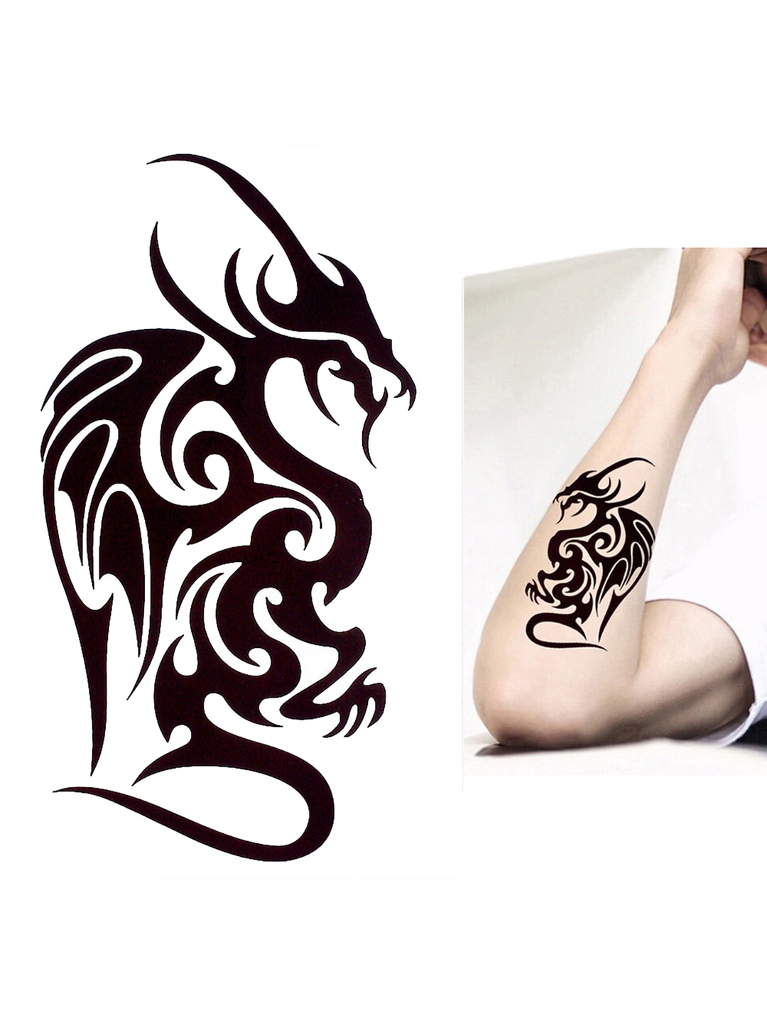 

S.A.V.I. Water Proof & Long Lasting Tribal Totems Dragon Temporary Tattoo Sticker, Black