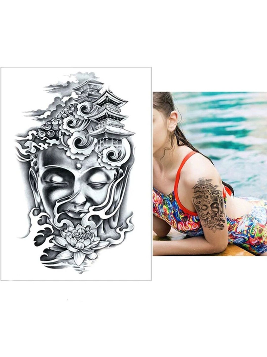 

S.A.V.I. Water Proof & Long Lasting 3D Lord Buddha Temporary Tattoo Sticker, Black