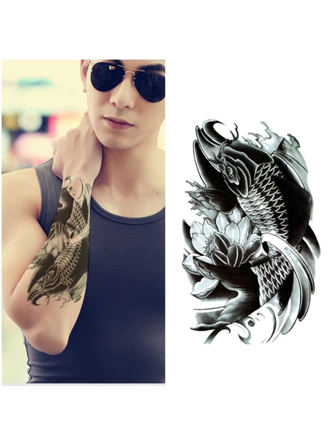 

S.A.V.I. Lucky Fish Waterproof Temporary 3D Tattoo Sticker, Black