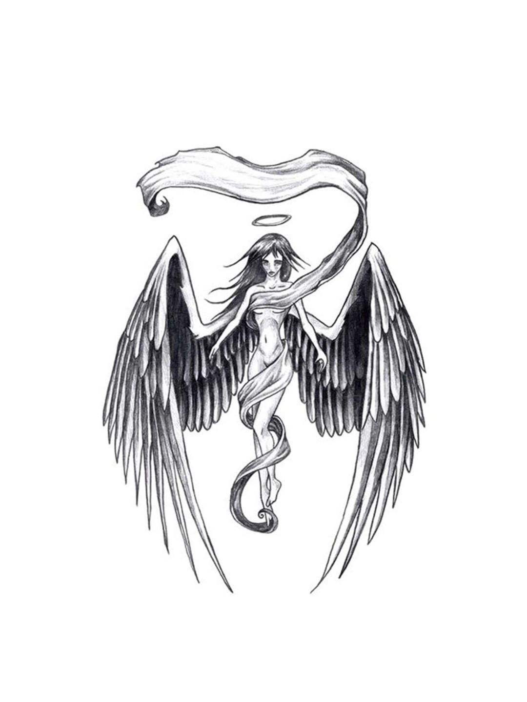 

S.A.V.I. Big Angel With Wings Temporary 3D Tattoo Sticker, Black