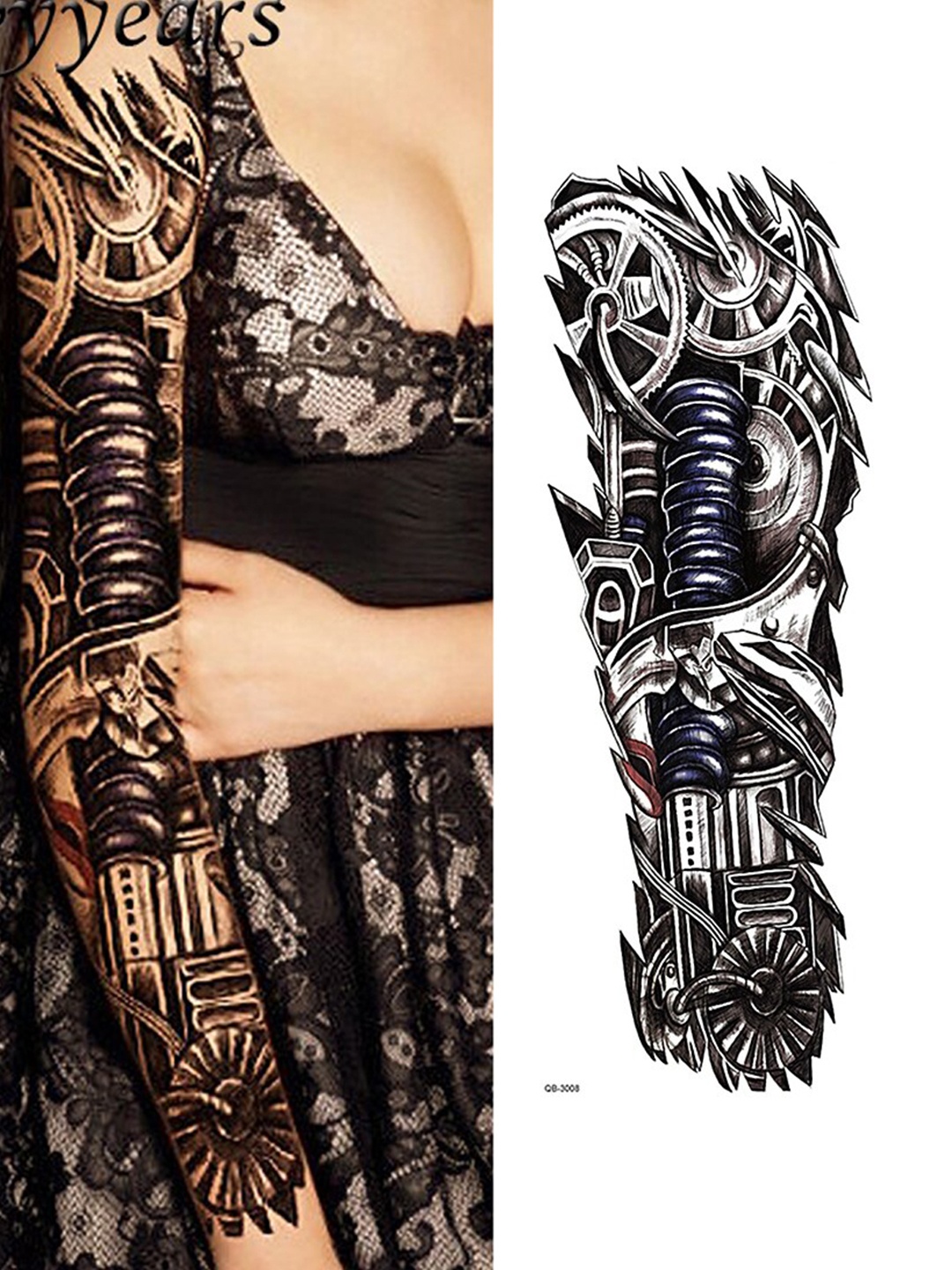 

S.A.V.I. Machine Design Full Arm Hand Temporary Tattoo Sticker, Black