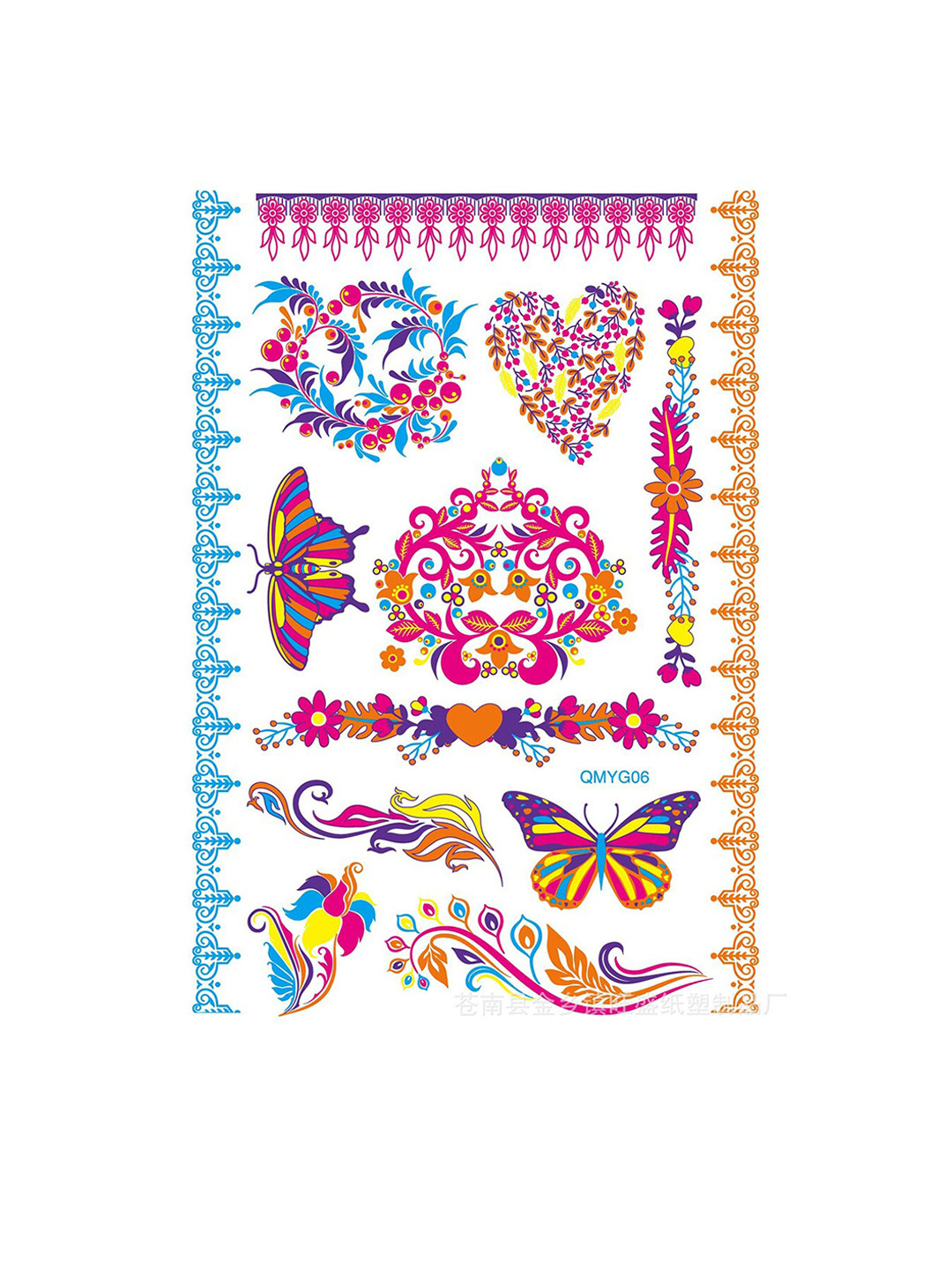 

S.A.V.I. Heart Flowers Butterflies Waterproof Glow UV Neon Temporary 3D Tattoo Stickers, Multi
