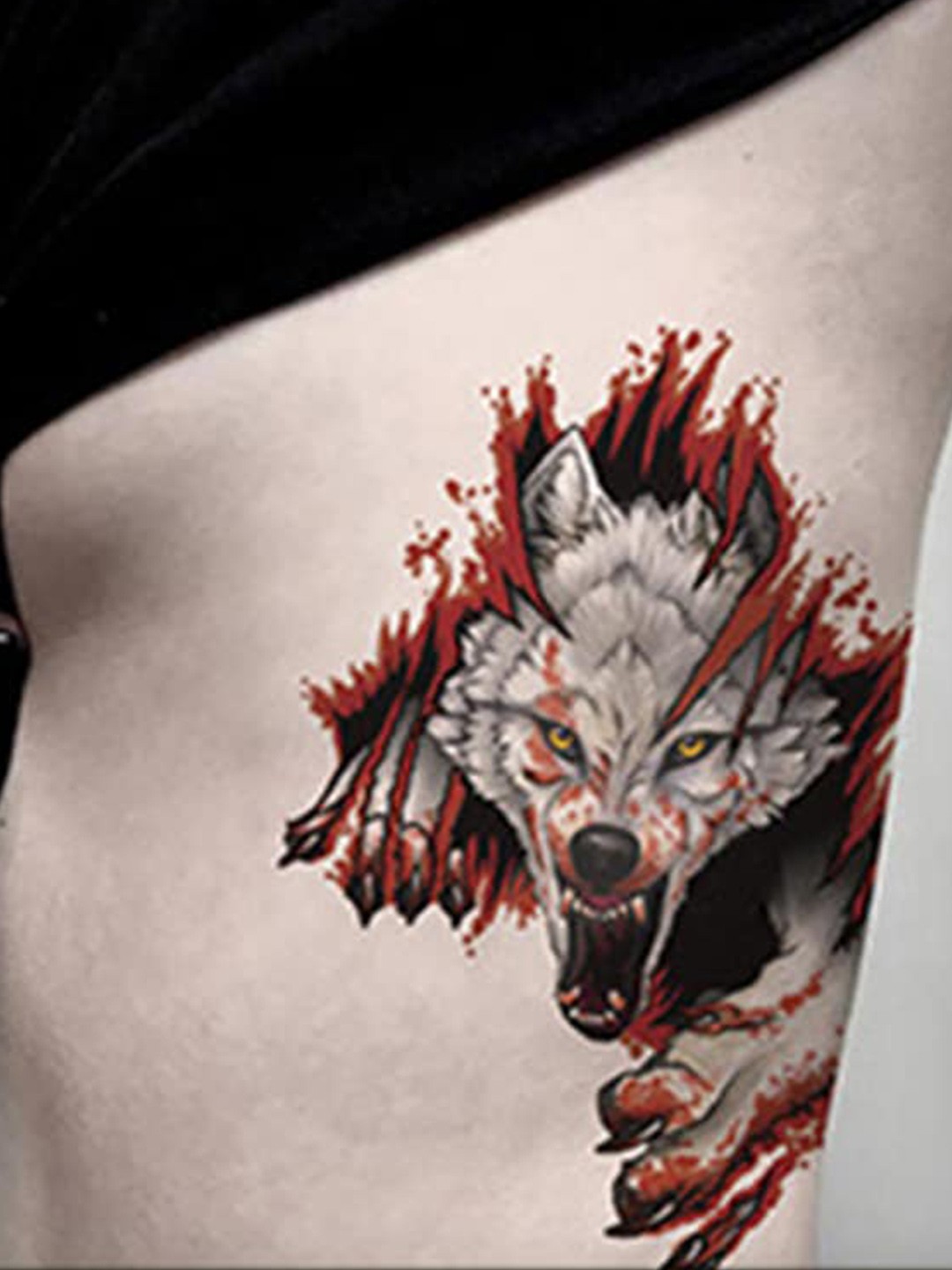 

S.A.V.I. Bloody Wolf Design Temporary 3D Tattoo Sticker, Black