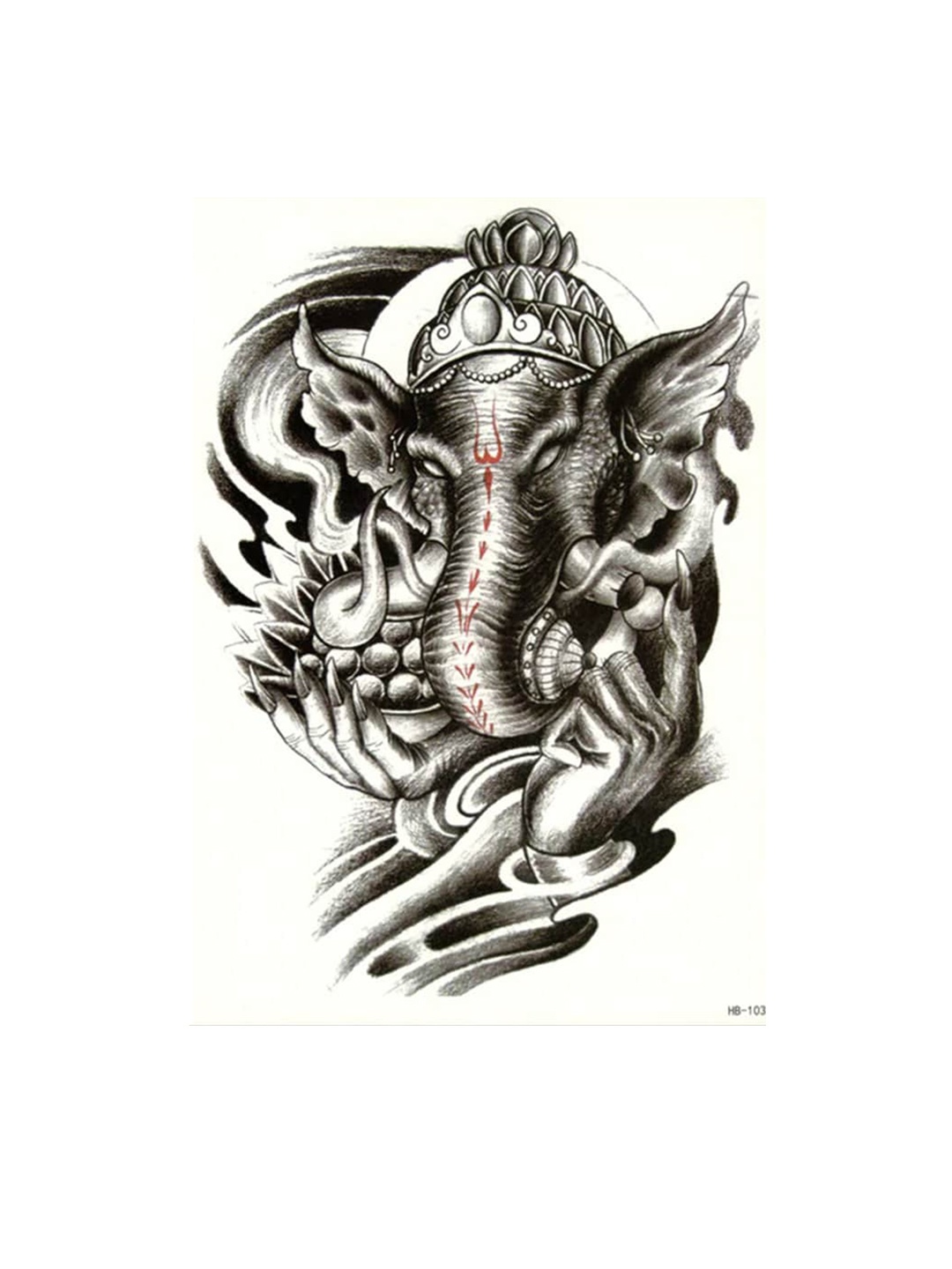 

S.A.V.I. Big Ganesha Face Waterproof Long Lasting Temporary 3D Tattoo Sticker, Black
