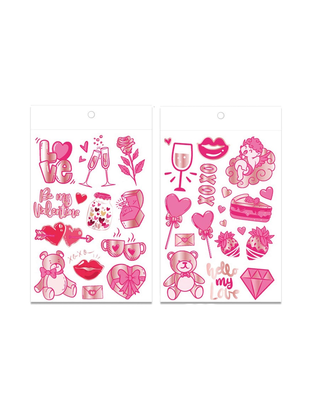 

S.A.V.I. 2 Sheets Couple Love Heart Kisses Valentines Day Temporary 3D Tattoo Stickers, Pink