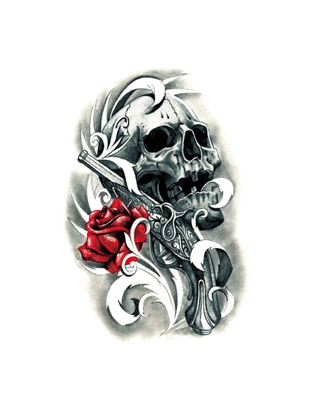 

S.A.V.I. Skulls & Roses Waterproof Long Lasting Temporary 3D Tattoo Sticker, Black