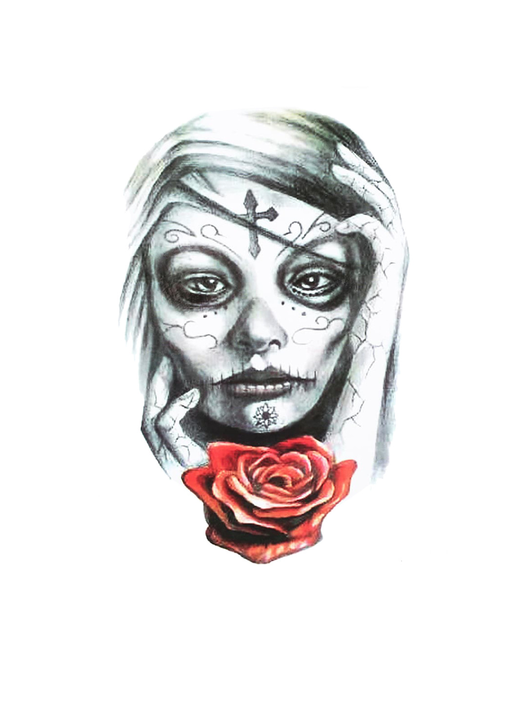 

S.A.V.I. Long Hair Rose Design Waterproof Long Lasting 3D Temporary Tattoo Sticker, Black