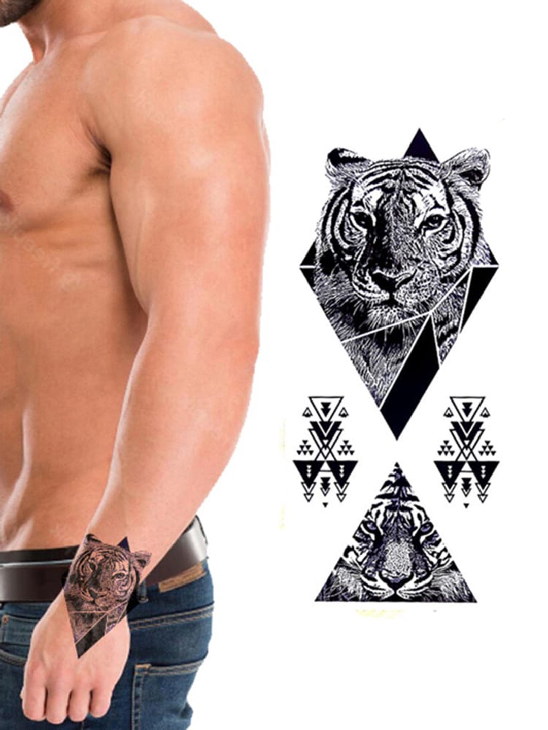 

S.A.V.I. Tiger Face Design Temporary 3D Tattoo Sticker, Black