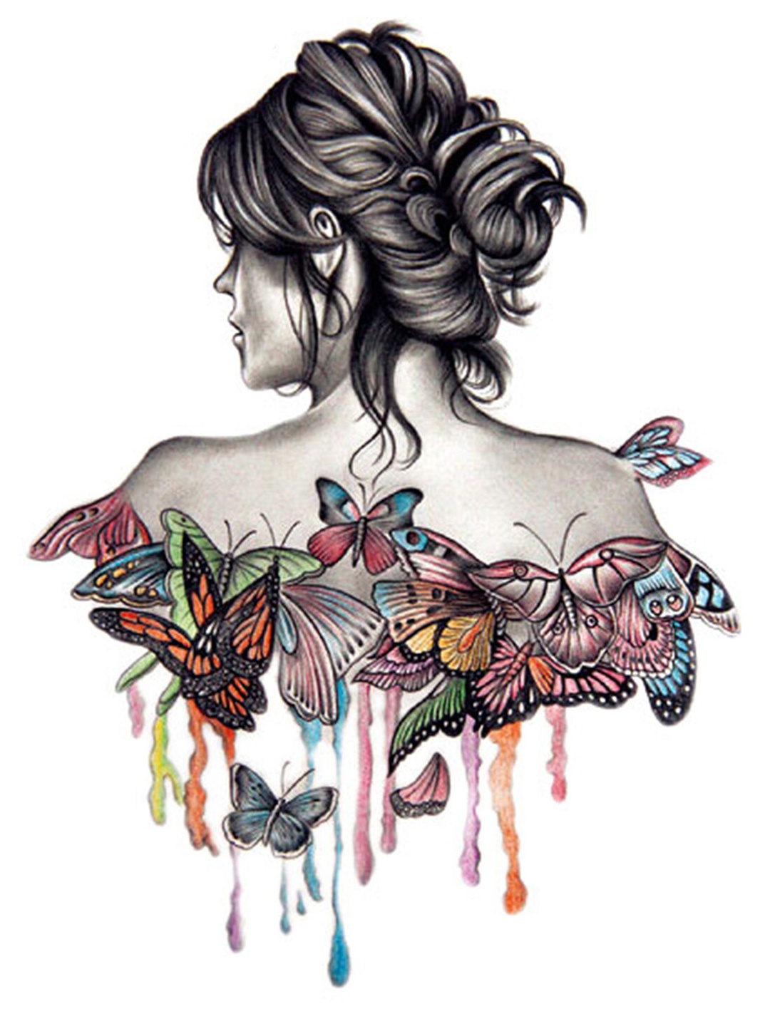 

S.A.V.I. Flower Butterfly Waterproof Long Lasting Temporary 3D Tattoo Sticker, Black