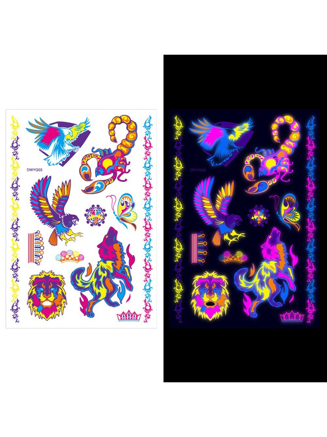 

S.A.V.I. Glow UV Neon Water Proof & Long Lasting Temporary 3D Tattoo Stickers, Multi