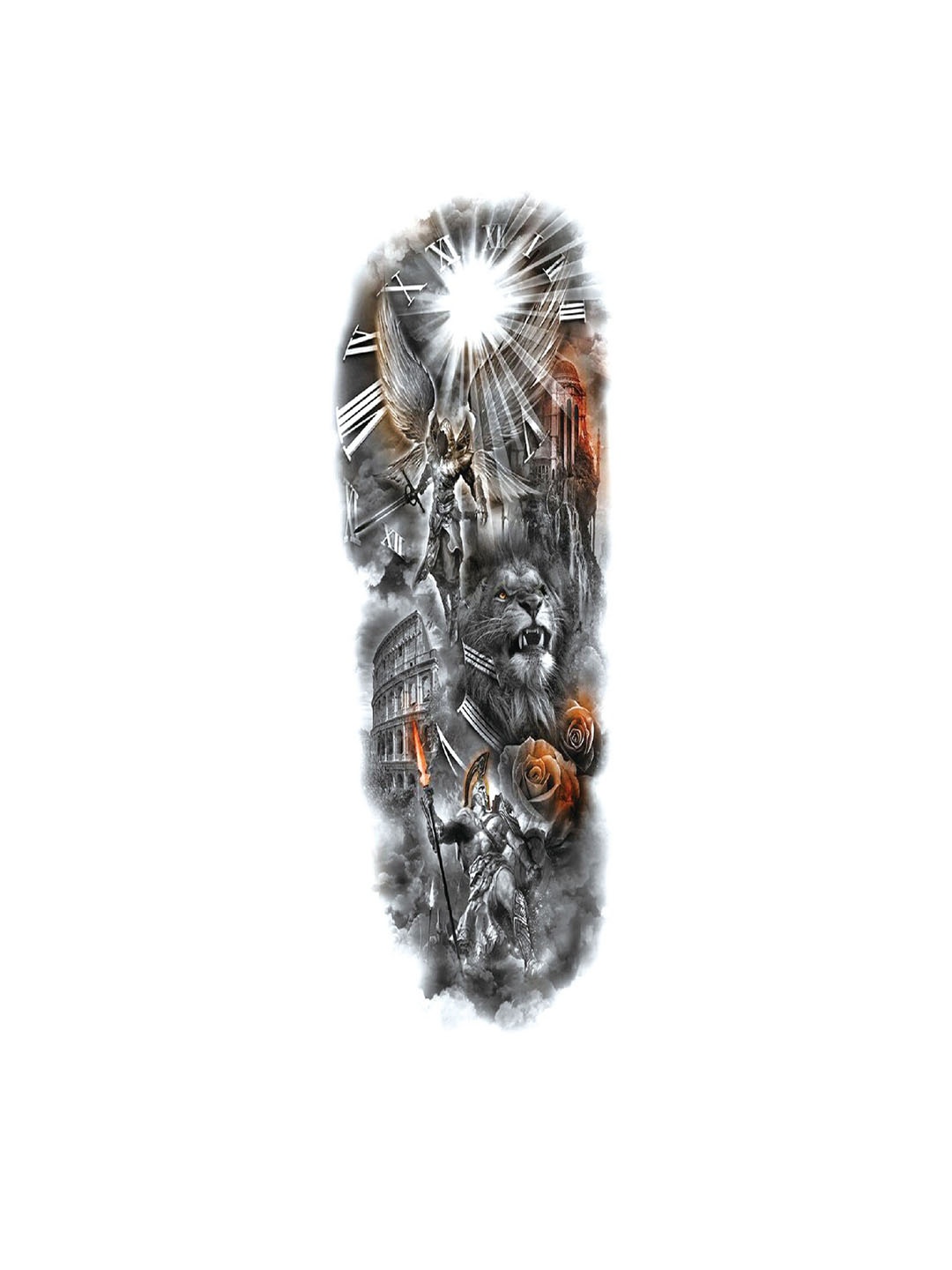 

S.A.V.I. Lion Clock Wing Water Proof & Long Lasting Temporary 3D Tattoo Stickers, Black