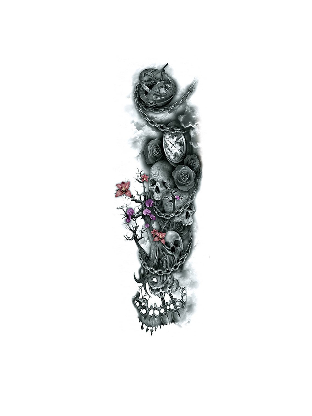 

S.A.V.I. Water Proof & Long Lasting Red Rose Big Scary Tribal Totem Fire Temporary Tattoo, Black